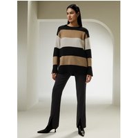 LILYSILK Kaschmirpullover Damen Schwarz Und Kamel Und Beige DE 100% Kaschmir Eleganz Und Komfort Lockere Und Bequeme S