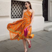 LILYSILK Frühlingswalzer Taschentuch Kleid Leicht und weich Orangenes Paisley 34 Deutschland