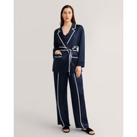 LILYSILK Morgenmantel Damen Seide Dunkelblau & Elfenbeinverkleidung DE 100% Maulbeerseide Relaxed Fit Hygroskopisch XS