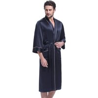 LILYSILK Morgenmantel Herren Seide Dunkel Blau DE 100% Reine Seide Mittlere Super Weich XS