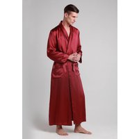 LILYSILK Morgenmantel Herren Seide Rotwein DE 100% Seide Mit Taschen Leicht Und Atmungsaktiv XS