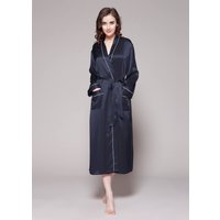 LILYSILK Seide Morgenmantel Damen Dunkel Blau Deutschland 100% Reine Seide Praktische Taschen Hautfreundlich Und Atmungsaktiv XL