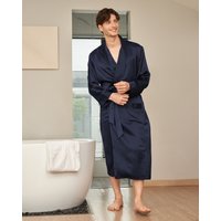 LILYSILK Morgenmantel Herren Seide Dunkel Blau 100% Maulbeerseide Langer Atmungsaktiv XL