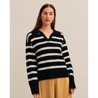 LILYSILK Pullover Merinowolle Damen Schwarz -Weiß -Streifen DE 100% Merinowolle Klassische Streifen Hautfreundlich Und Atmungsaktiv M