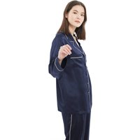 LILYSILK Pyjama Damen Seide Dunkel Blau DE 100% Reine Seide Zweiteiliges Pyjama-Set Aus Seide Leicht Und Atmungsaktiv M