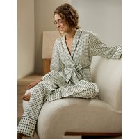 LILYSILK Pyjama Damen Seide Grafikdruck DE Abnehmbarer Gürtel Schalrevers 3/4-Ärmel Normale Passform XL