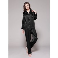 LILYSILK Seidenschlafanzüge Damen Schwarz DE 100% Grade 6A Maulbeerseide Gekerbtes Revers Leicht Und Weich XXL