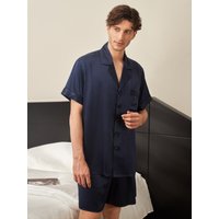 LILYSILK Pyjama Herren Seide Dunkel Blau Deutschland Reine Seide Passende Shorts Leicht Und Atmungsaktiv XS