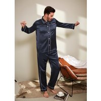 LILYSILK Pyjama Herren Seide Dunkel Blau Deutschland Reine Seide Klassischer Reverskragen Atmungsaktiv Superleicht S