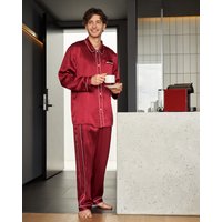 LILYSILK Pyjama Herren Seide Rotwein Deutschland Charmeuse Seide Mit Doppelreihigen Paspeln Super Weich XL