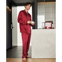 LILYSILK Pyjama Herren Seide Rotwein Deutschland Reine Seide Mit Doppelreihigen Paspeln Atmungsaktiv Superleicht L