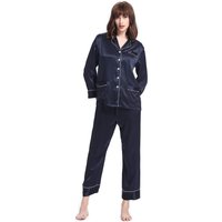 LILYSILK Pyjama Seide Damen Dunkel Blau Deutschland 100% Seide Klasse 6A Glatt Hautfreundlich Und Atmungsaktiv L