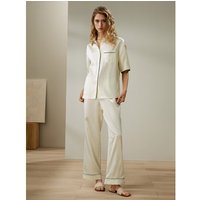 LILYSILK Seiden Pyjama Damen Lilienweiß DE Waschbare Seide Weich Und Glatt Hemd Mit Knöpfen Und Seitentasche S