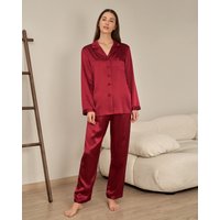 LILYSILK Pyjama Seide Damen Rotwein Deutschland 100% Seide Mit Knöpfbaren Hautfreundlich Und Atmungsaktiv XL