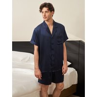 LILYSILK Seidenpyjama Herren Dunkel Blau DE 100% Maulbeerseide Lang Atmungsaktiv XL