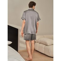 LILYSILK Pyjama Seide Herren Dunkel Grau 100% Seide Gekerbter Kragen Weich Und Gemütlich S