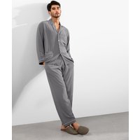 LILYSILK Pyjama Seide Herren Perlgrau 100% Reine Seide Mit Kordelzug Hautfreundlich Und Atmungsaktiv M