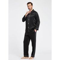 LILYSILK Pyjama Herren Seide Schwarz Deutschland Charmeuse Seide Mit Doppelreihigen Paspeln Atmungsaktiv Superleicht S