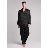 LILYSILK Pyjama Seide Herren Schwarz Deutschland 100% Seide Gekerbter Kragen Hautfreundlich Und Atmungsaktiv XL