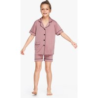 LILYSILK Schickes Geschnittenes Seidenstrick Kinder Pyjama Set Normale Passform Treibsand Rosa 120