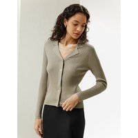 LILYSILK Seide Cardigan Damen Khaki Deutschland Atmungsaktiv Und Hautfreundlich Reverskragen Angenehm