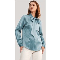 LILYSILK Seide Hemd Damen Blau Deutschland 100% Maulbeerseide Mit Schleife Weich Und Gemütlich S