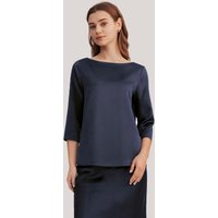 LILYSILK Seide Hemd Damen Dunkel Blau Deutschland 100% Maulbeerseide Mit 3/4 Ärmeln Leicht Und Atmungsaktiv L