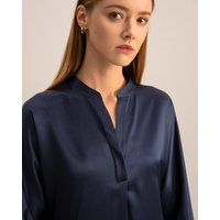 LILYSILK Seide Hemd Damen Dunkel Blau Deutschland 100% Seide Klasse 6A Freies Seil Der Gleichen Farbe Weich Und Gemütlich XXL