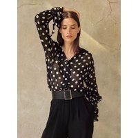 LILYSILK Seidenbluse Damen Mit Polka Dots Gemütlich & Bequem Weiße Punkte in Schwarz XS Deutschland