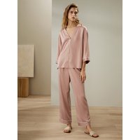 LILYSILK Seide Pyjama Damen Abendsand Deutschland 22 Momme Seidenwildleder Lockere Passform V-Ausschnitt Dreiviertelärmel XS