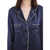 LILYSILK Seide Pyjama Damen Dunkel Blau Deutschland 100% Maulbeerseide Entspannte Silhouette Hautfreundlich Und Atmungsaktiv XL