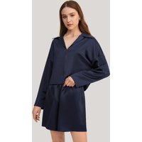 LILYSILK Seidenpyjama Set Damen Dunkel Blau DE 100% Seide Trendiger Neutraler Stil Atmungsaktiv Superleicht S