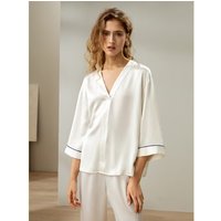 LILYSILK Pyjama Seide Damen Natürliches Weiß DE Gemütlich Und Warm Lockere Passform V-Ausschnitt Weiche Und Bequeme XL