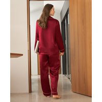 LILYSILK Seide Pyjama Damen Rotwein Deutschland Charmeuse Seide Außergewöhnlich Weich Atmungsaktiv Superleicht L