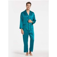 LILYSILK Seide Pyjama Set Dunkeltürkis DE 22 Momme Charmeuse Seide Glänzend Glatt Weich L