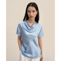 LILYSILK Seiden T Shirt Himmelblau Deutschland 100% Seide Wasserfallausschnitt Leicht Und Weich 36