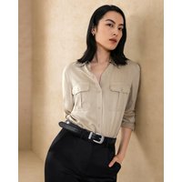 LILYSILK Seidenbluse Damen Aprikose DE 100% Grade 6A Maulbeerseide Mit Flaptaschen Schlicht Und Leicht XS