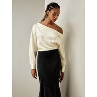 LILYSILK Bluse Seide Damen Lilienweiß DE Schrägen Ausschnitt Oneshoulderdesign Geeignet Für Arbeit XS