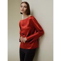 LILYSILK Seiden Bluse Damen Ziegelrot DE 30 Momme Maulbeerseide Minimalistisches Design Eleganz Und Komfort 32/34