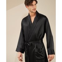 LILYSILK Seiden Morgenmantel Herren Schwarz Deutschland 100% Grade 6A Maulbeerseide Passender Gürtel Hautfreundlich Und Atmungsaktiv XL