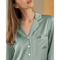 LILYSILK Seiden Pyjama Damen Avocadogrün Deutschland 100% Reine Seide Mit 1 Linke Brusttasche Weich Und Gemütlich S