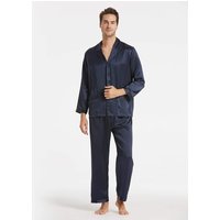 LILYSILK Seiden Pyjama Dunkel Blau DE 22 Momme Charmeuse Seide Gekerbter Kragen Reine Seide S