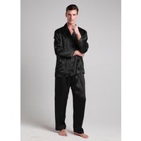 LILYSILK Pyjama Herren Seide Schwarz DE Reine Seide Lang Atmungsaktiv Superleicht XXL