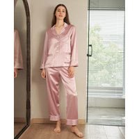 LILYSILK Seiden Pyjama Set Damen Altrosa Deutschland 100% Seide Alle Mit Kontrast Besatz Atmungsaktiv Superleicht XL