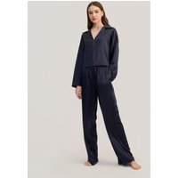 LILYSILK Pyjama Damen Seide Dunkel Blau Deutschland 100% Seide Klasse 6A Mit Einer Lockeren Passform Leicht Und Atmungsaktiv XS