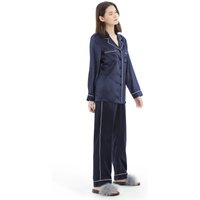 LILYSILK Seiden Pyjama Set Damen Dunkel Blau Deutschland Charmeuse Seide Glatt Hautfreundlich Und Atmungsaktiv XS