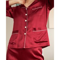 LILYSILK Seiden Pyjama Set Damen Rotwein Deutschland 100% Maulbeerseide Alle Mit Kontrast Besatz Schlicht Und Leicht M