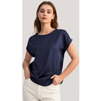 LILYSILK Super Weich Kurze Ärmel Rundhals Seide T Shirt Ist Weich Und Lässig De Dunkel Blau XL