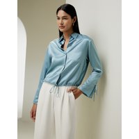 LILYSILK Damen Seidenbluse 100% Reine Seide Mit Kordelzug Atmungsaktiv Neblig Blau XL Deutschland