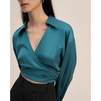 LILYSILK Seidenbluse Damen Blau Deutschland 100% Maulbeerseide Der Klasse 6A Wickeloberteil Hautfreundlich Und Atmungsaktiv L